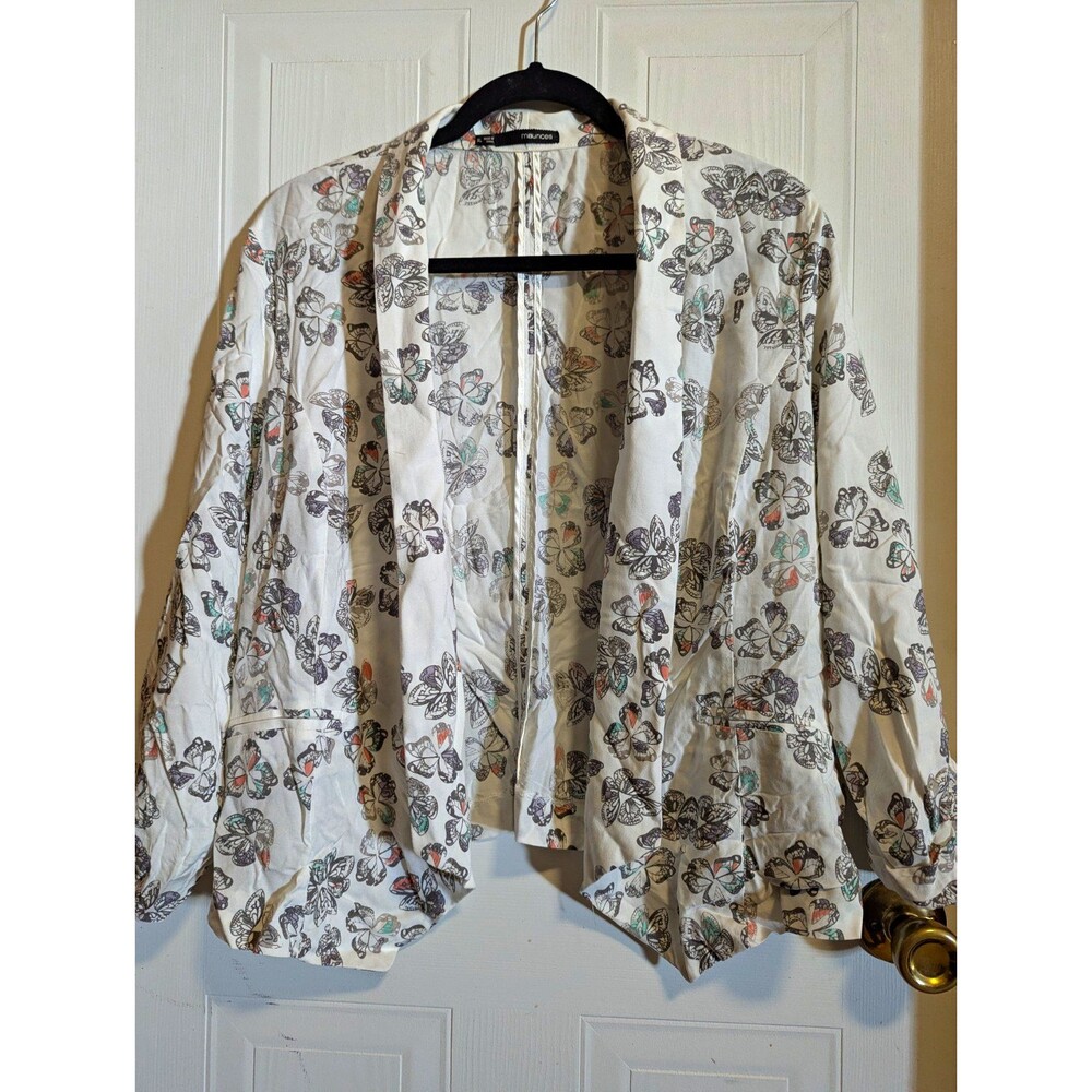 maurices Women's XL Open Front Butterfly Print Long Sleeve Jacket w/Faux Pockets